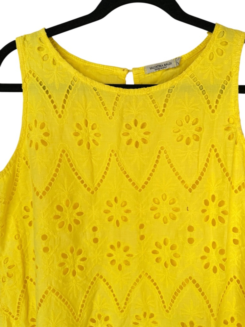Valentina Naldi Eyelet High Low Dress Yellow Sleeveless Resort Medium Coastal - Picture 4 of 15